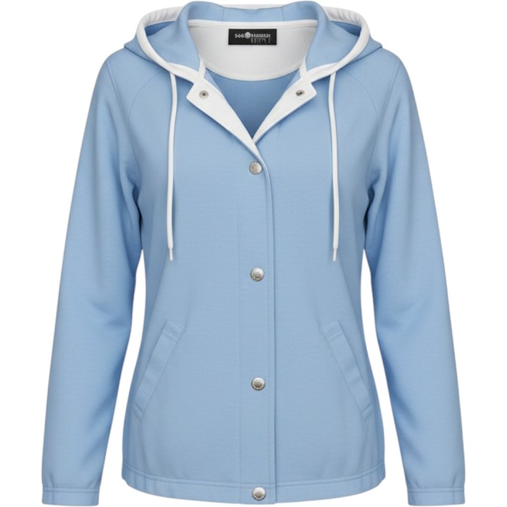 Soft Surroundings Light Blue Snap Front Hooded Jacket Raglan Sleeve Sporty Top